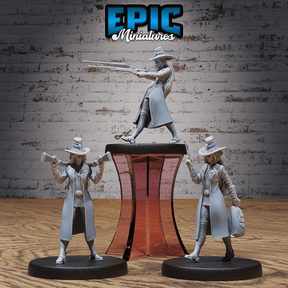 Epic Miniatures' Sheriff Female Figur in 3 Posen - Stehend, Schießend, mit Geldsack