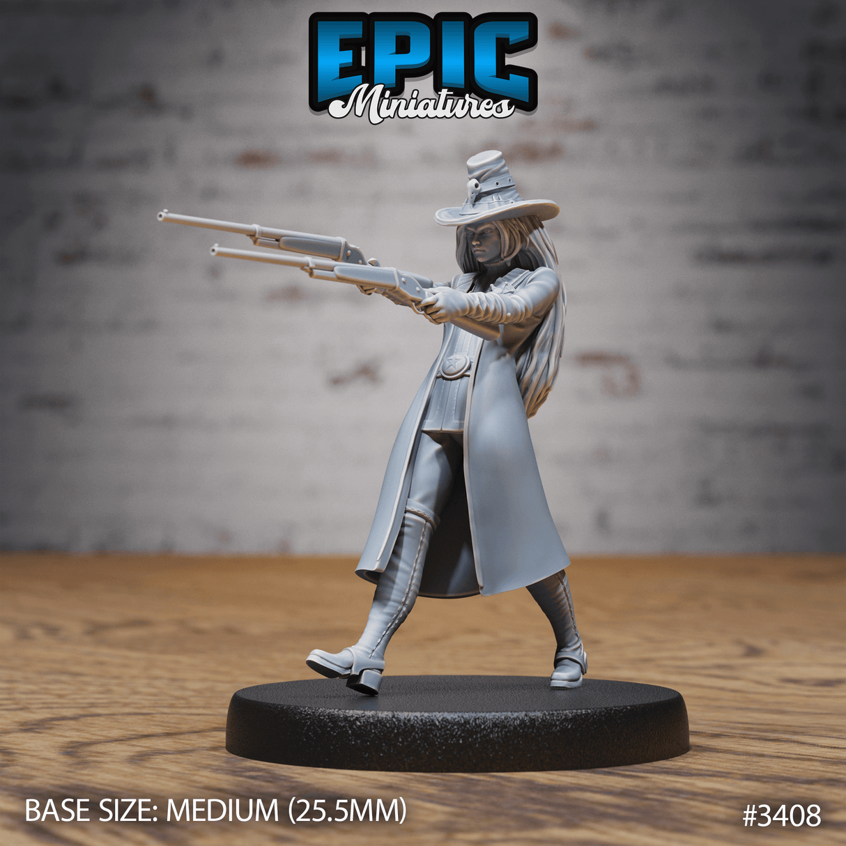 Epic Miniatures' Sheriff Female Figur in 3 Posen - Schießend, von vorne