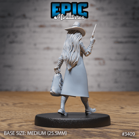 Epic Miniatures' Sheriff Female Figur in 3 Posen - mit Geldsack, von hinten