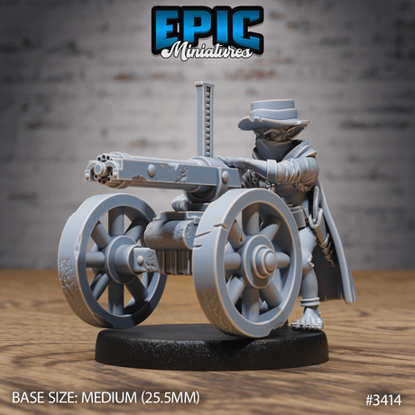 Detailreiche, schiessende Goblin Bandit or Sheriff Miniatur mit Gatling-Waffe von Epic Miniatures in 6K Druck