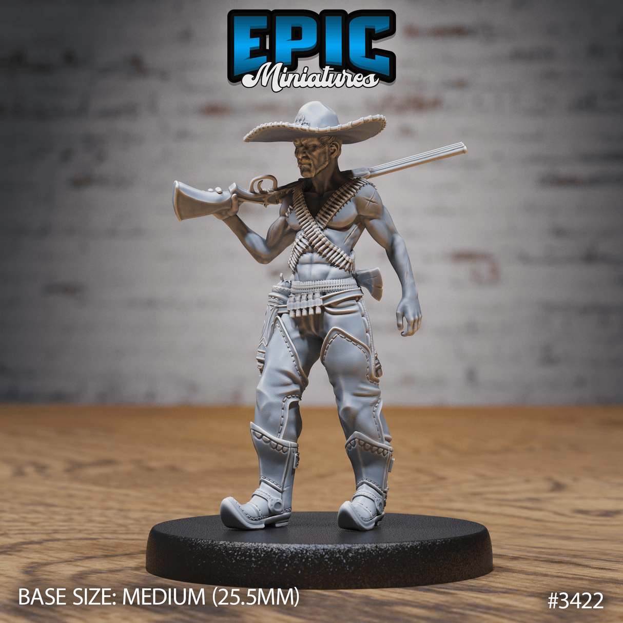 Wild West Bandit Tabletop Miniatur in stehender Pose von Epic Miniatures, bereit zum Bemalen