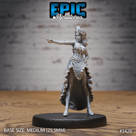 Schießende Saloon Tänzerin Miniatur, Tabletop Figur von Epic Miniatures, unbemalt und bereit für Deine Kreativität