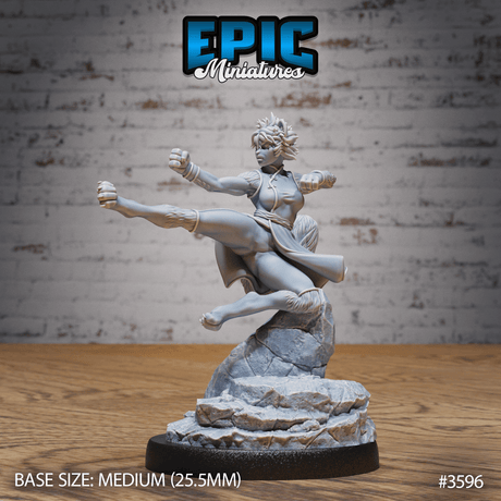 Cat Girl Monk Kick Miniatur - Vorderansicht (Medium) für Miniaturfigur für Tabletop Games und Iron Fist