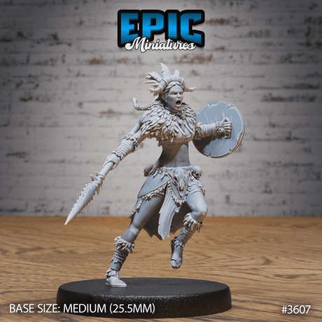 Vorderansicht der barbarischen Stamm weibliche Kriegerin Miniaturfigur für Tabletop Game