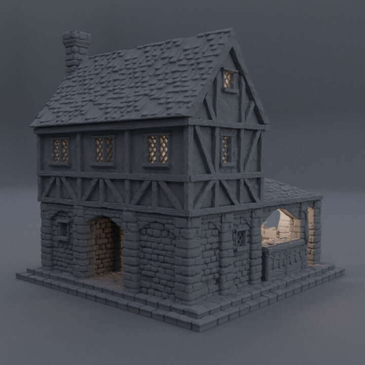 FDM-gedrucktes kleines Markthaus für mittelalterliche Rollenspiele