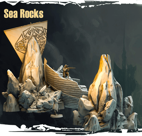 Meeresfelsen mit Schiffs-Wrack Tabletop Terrain von Monolith Arts