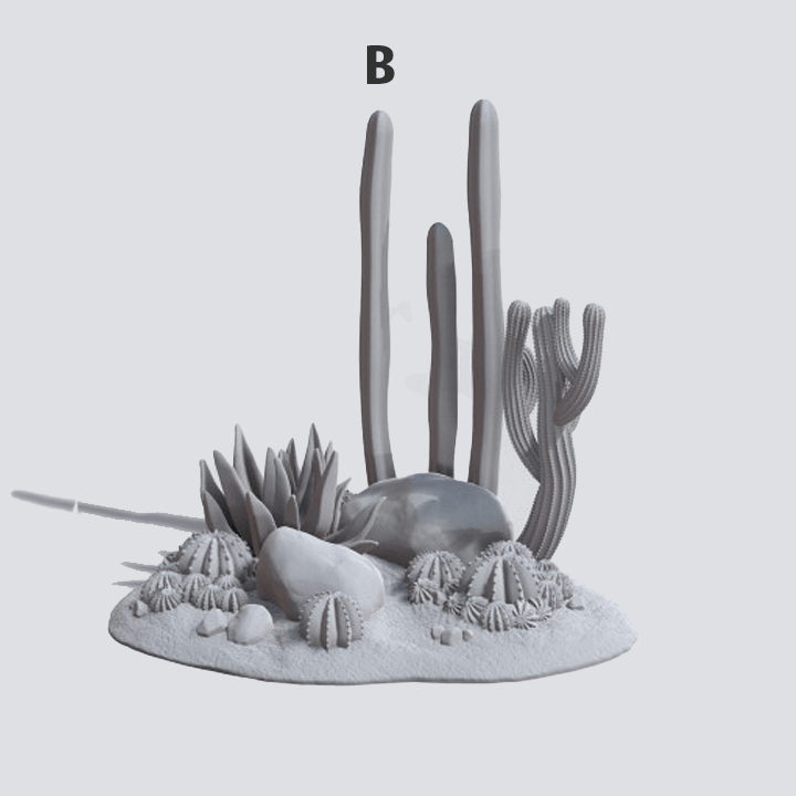 Robuste Kakteensets Gruppe B für Wüstenlandschaften auf Tabletop-Spielfeldern.