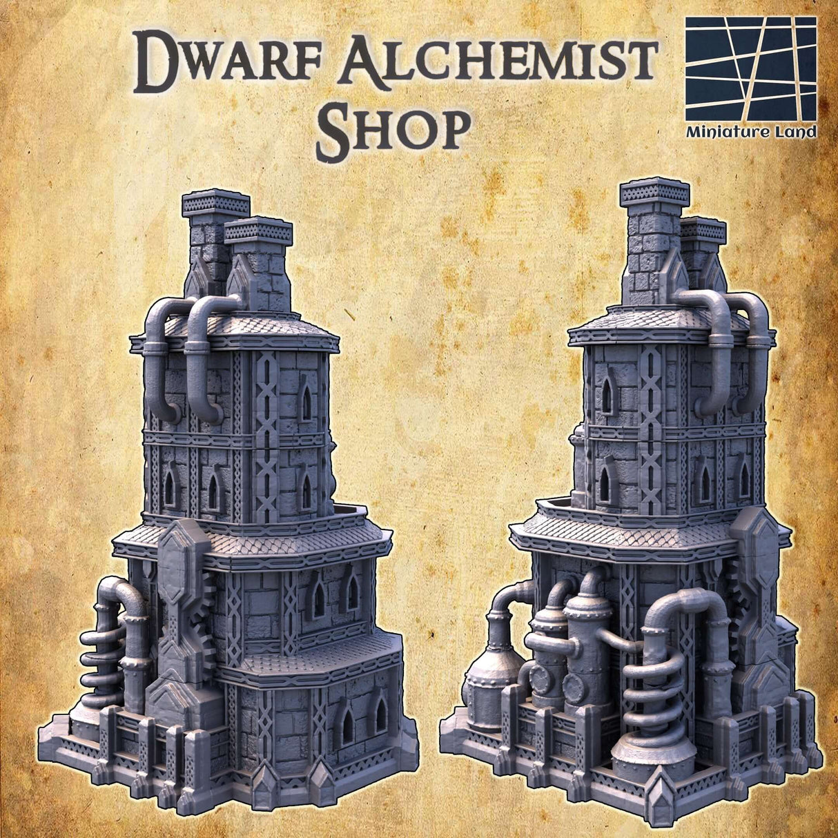 Zwergen-Alchemistenladen für Fantasy-Tabletop-Szenarien