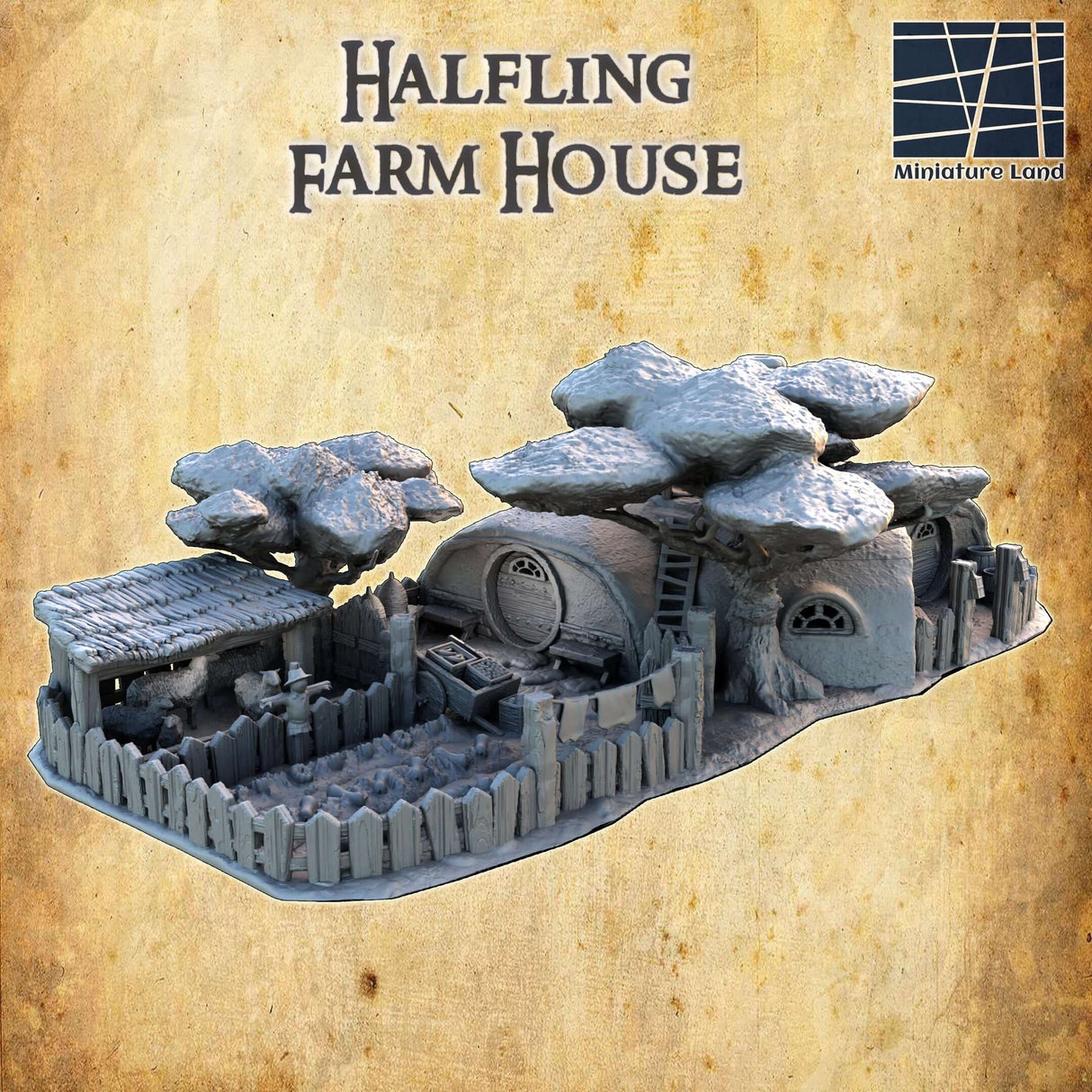 Halbling-Bauernhaus für Tabletop-Spiele im 28 MM Maßstab
