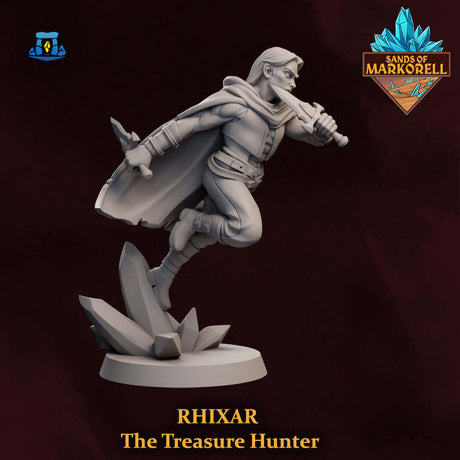 Rhixar - Der Schatzjäger: Tabletop Miniatur mit Messern auf Kristallbase