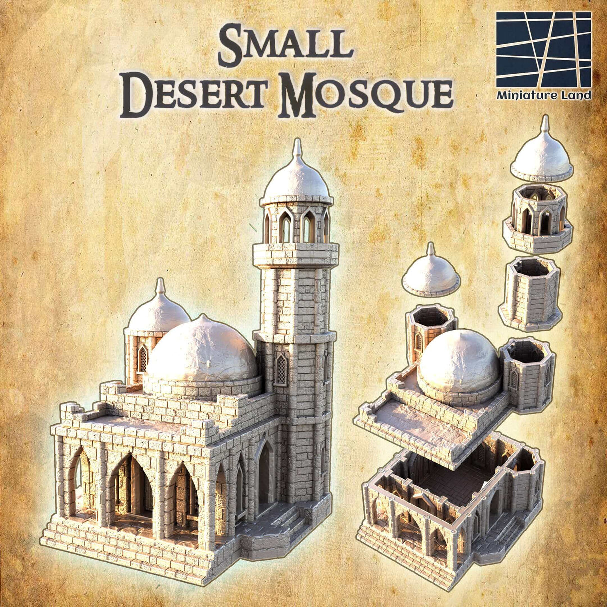 Kleine Wüstenmoschee in 28 MM Maßstab für Tabletop-Spiele