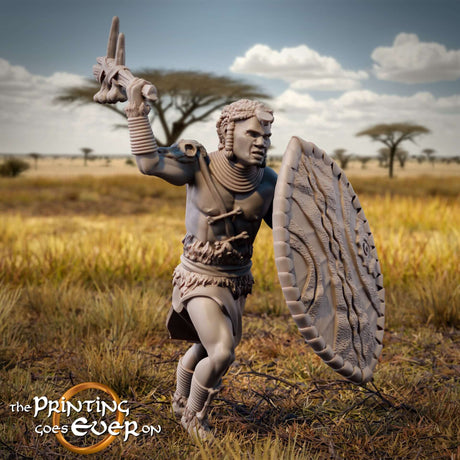 Dynamische Tribal Warrior C Miniatur mit Axt im Angriff