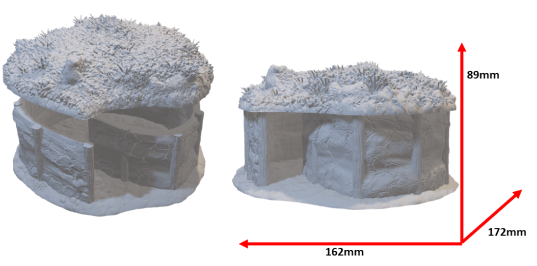 Detailreiche Tribal Hut 3D Drucker Figur - Unverzichtbares Gelände für Dein Tabletop Game, mit Abmessungen