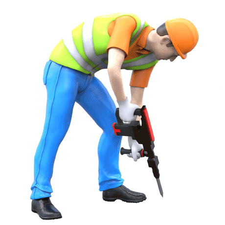 Realistische Miniaturfigur eines Bauarbeiters mit Bohrhammer