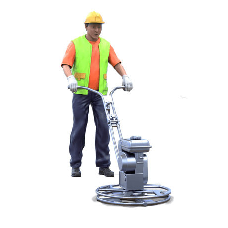 Realistische Miniaturfigur eines Bauarbeiters mit Glättmaschine