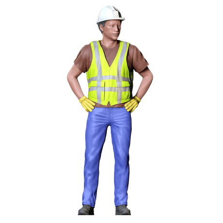 Realistische Miniaturfigur eines stehenden Bauarbeiters